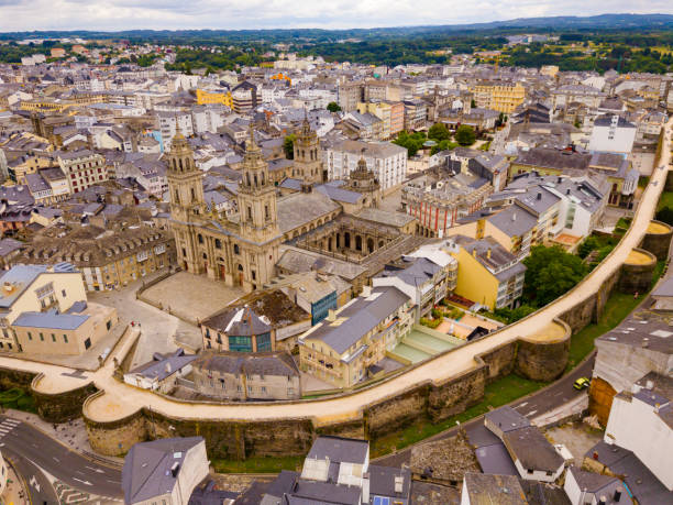 aerial panoramic view of lugo galician city with buildings and landscape aerial panoramic view of lugo galician city with buildings and landscape
